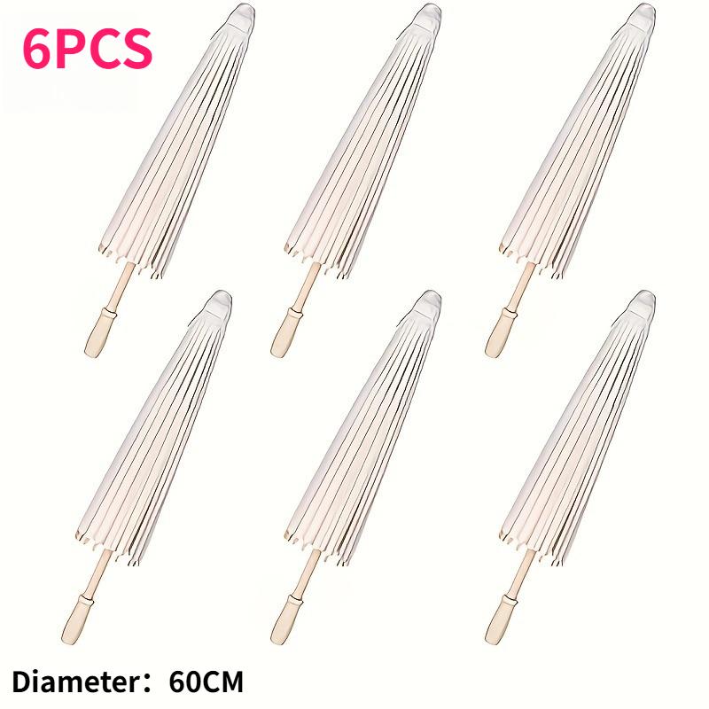 

6pcs Elegant White Paper Umbrellas with Wooden Handles Wedding Decor Photo Props DIY Crafts Party Events Supplies Painting Decor Solid Wood&24K