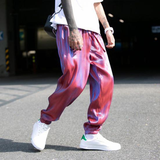 Cargo Pants Ice Silk Dressing Male Popular Drawstring Ankle Tied for Working