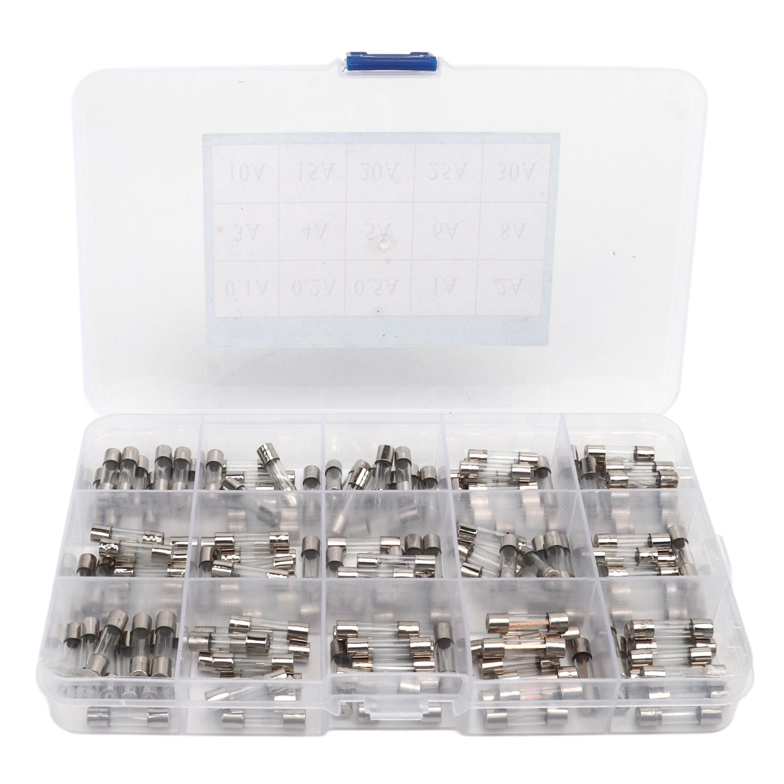 

150Pcs Glass Fuse Tube 0.1A‑30A 15 Types 5x20mm Assortment Set Kit for Circuit Protection