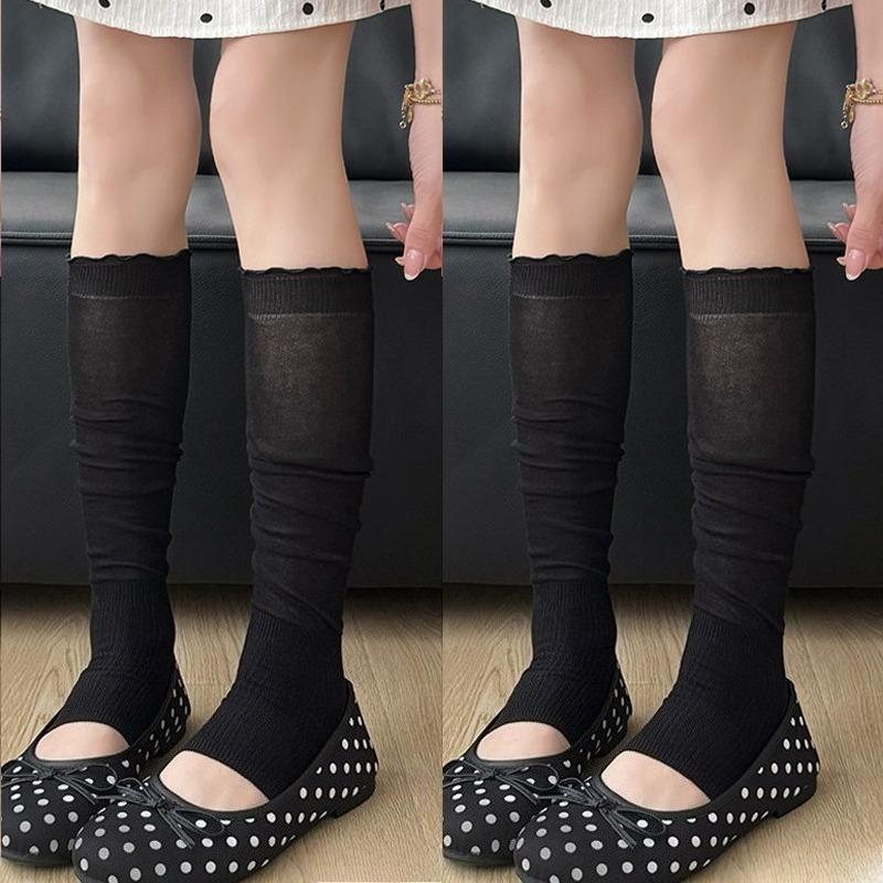 1-2pairs New Korean Sweet Ballet Style Long Stocking Women's Lace Pile Socks Academy Style Versatile Half Foot Socks