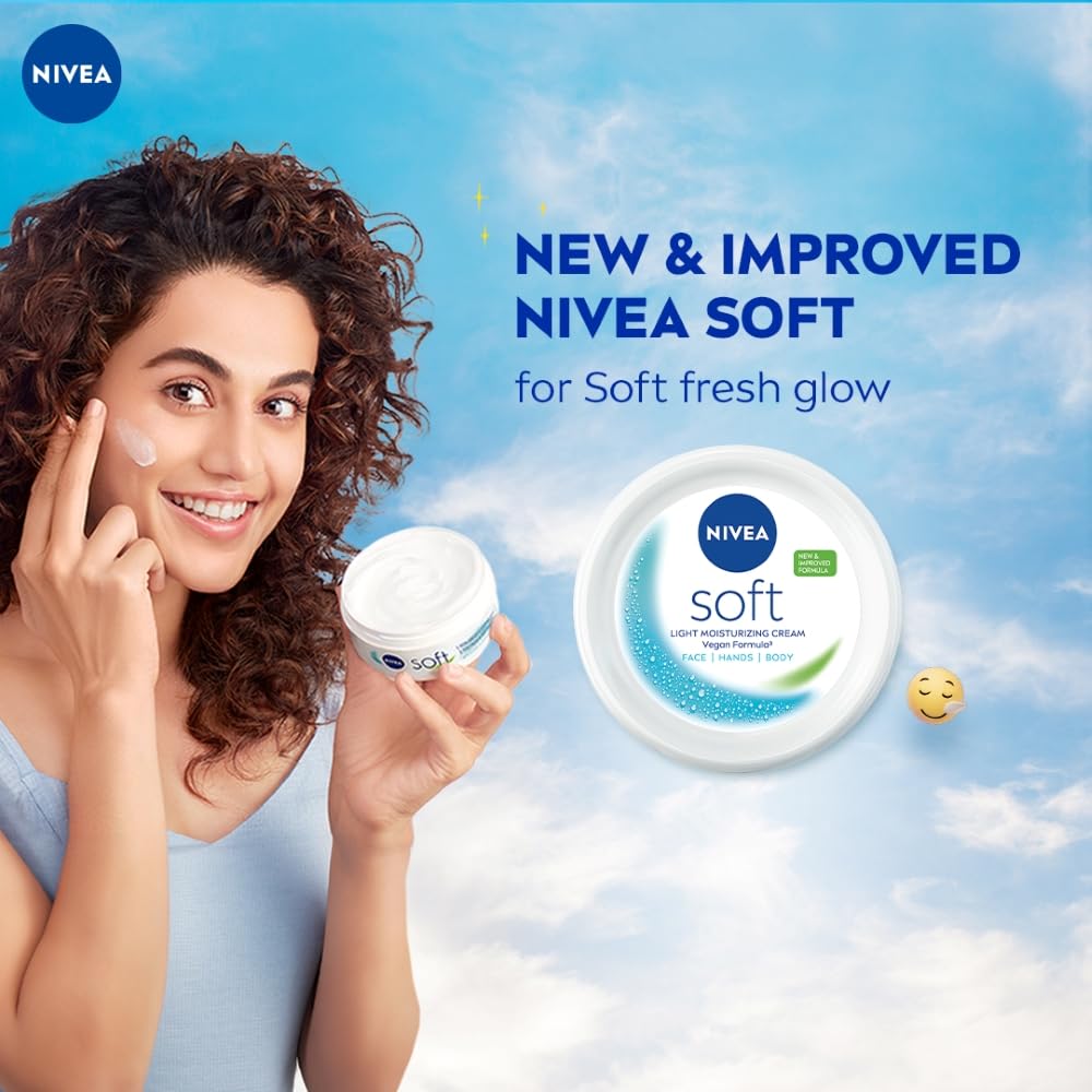 Nivea Soft Light Moisturizer 50ml Vitamin E & Jojoba Oil Non-Greasy Hydration For Face Hands Body Instant Fresh Glow