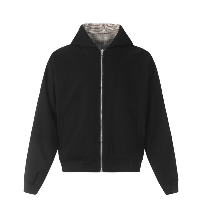 Houndstooth Double-Sided Hoodie Cardigan for Men & Women - Autumn Heavyweight Plaid Short Jacket