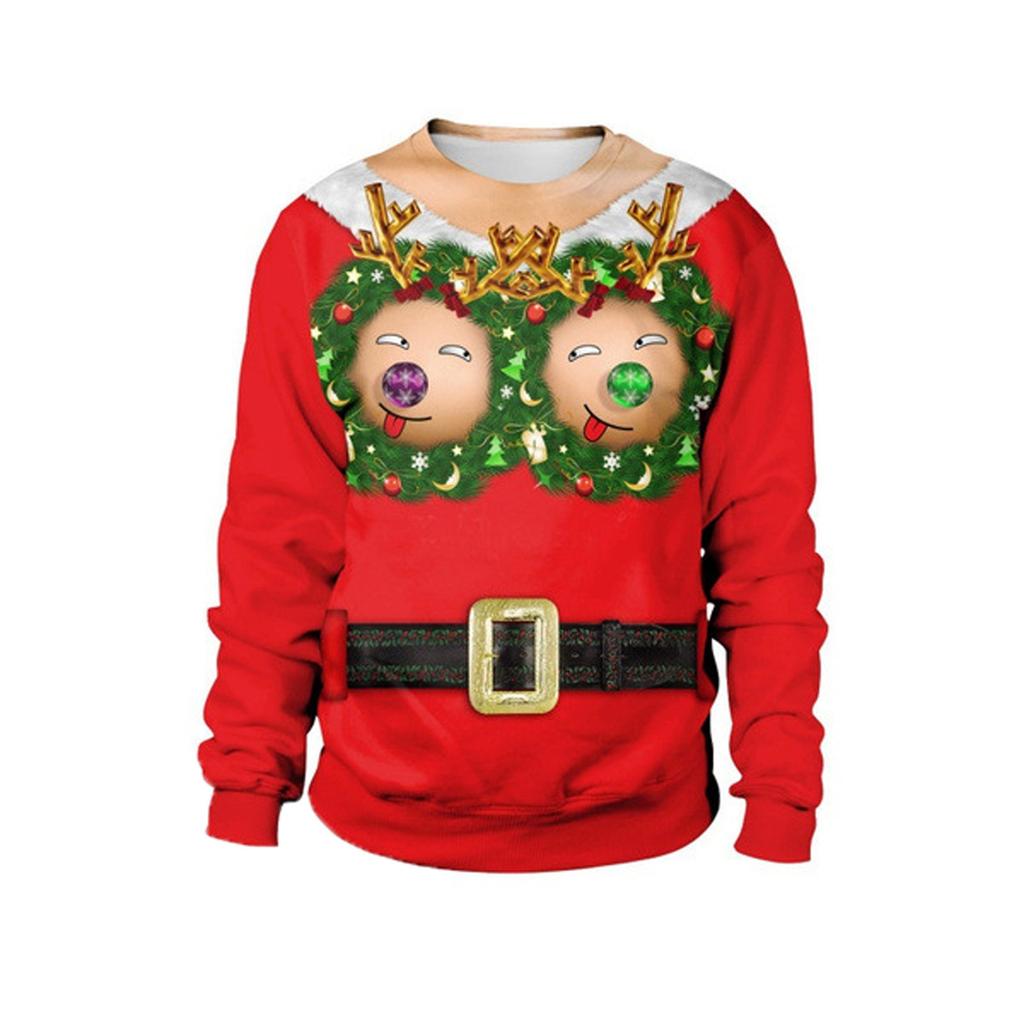 Women And Men Funny Christmas Print Tops Fashion Warm Long-sleeved Sweatshirt Casual Pullover Blouse
