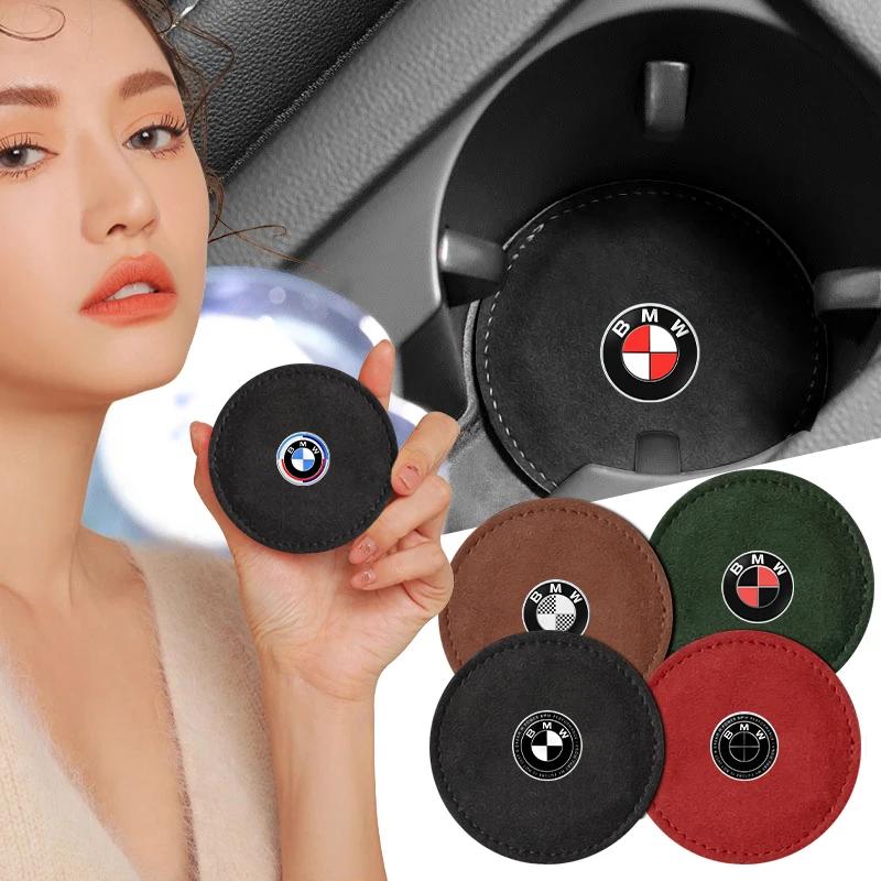 XUREI1 For BMW Suede 2pcs Car Coaster Non-slip Mat Water Cup Bottle Holder For BMW 50TH Kith M E46 E90 E60 F30 F10 E39 E36 F20 G30 G20