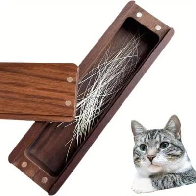 Elegant Design Walnut Wood Cat Whisker Box Keepsake Organizer  Animal Hair Collection