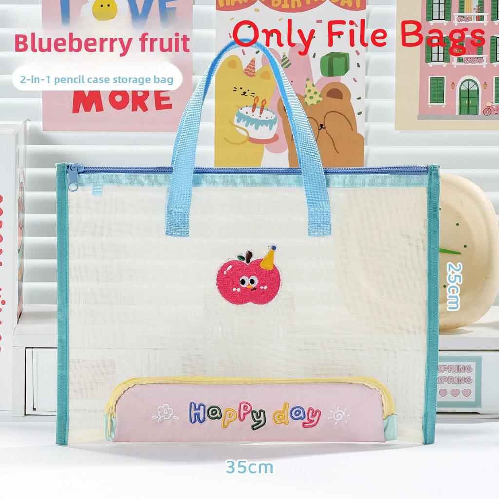 Cartoon Mesh Document File Bag With Handle For Office And School Use