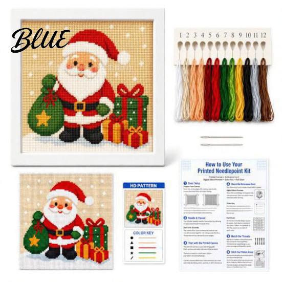 Needlepoint Kit for Beginners DIY Christmas Kit, Holiday Cross Stitch Santa Snowman Elk Patterns, Needlework Craft Adults Teens, Wall Art Handmade