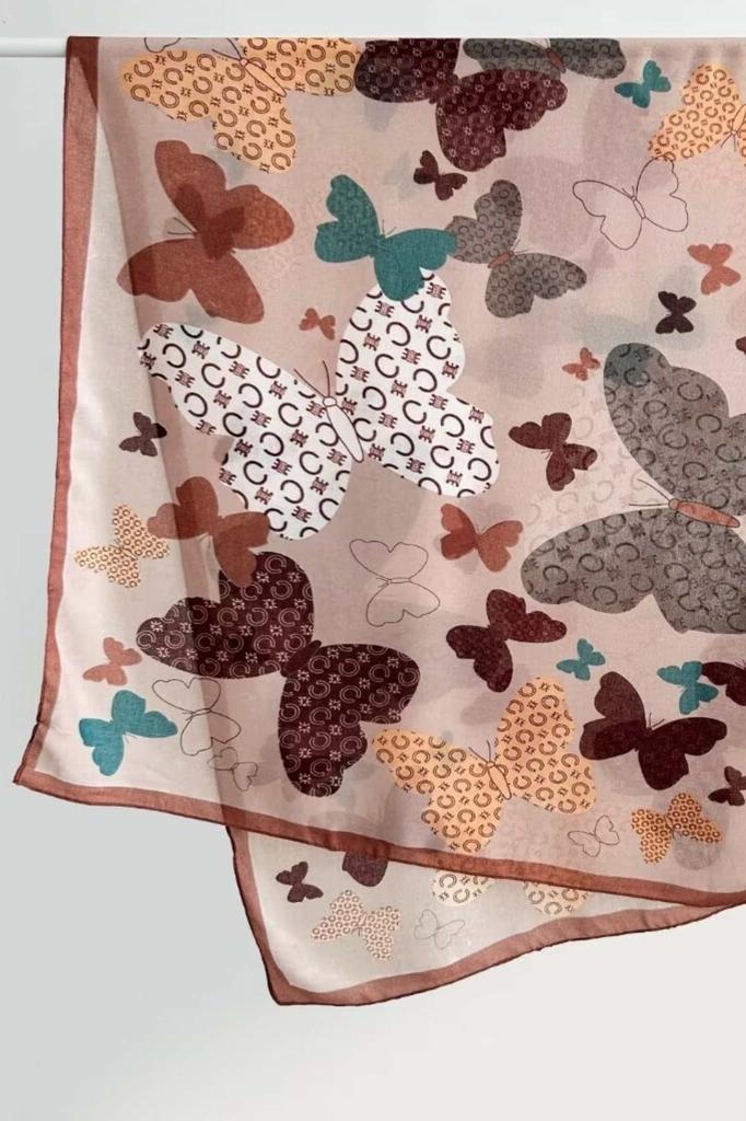 Women' Viscose Scarf 180X85 "Butterflies" - Pastel Shawl with a Boho Style Print