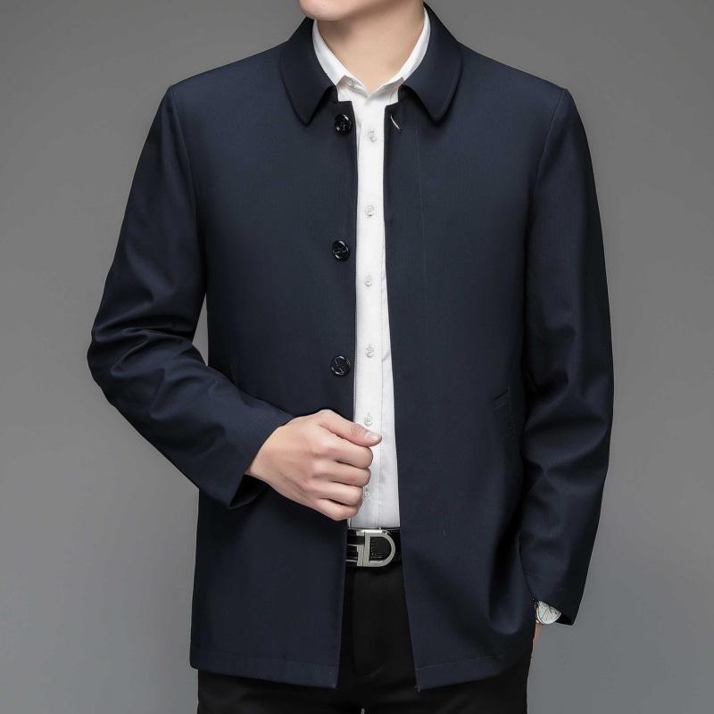Men's Mulberry Silk Jacket Middle-aged Spring and Autumn Thin Lapel Buttoned Top Business Casual Windbreaker No-iron Jacket