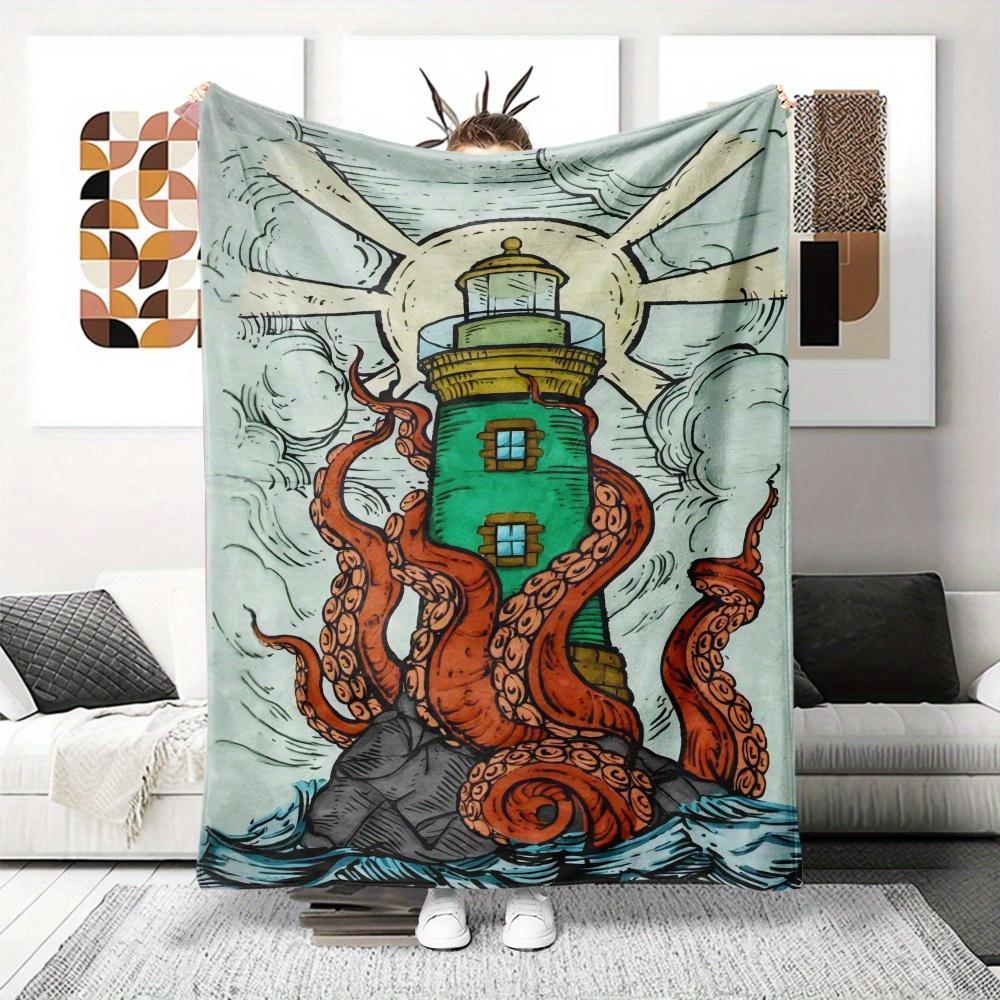 

Kraken Lighthouse pattern Flannel printed blanket suitable for all seasons suitable for living room office sofa and travel 75x90cm