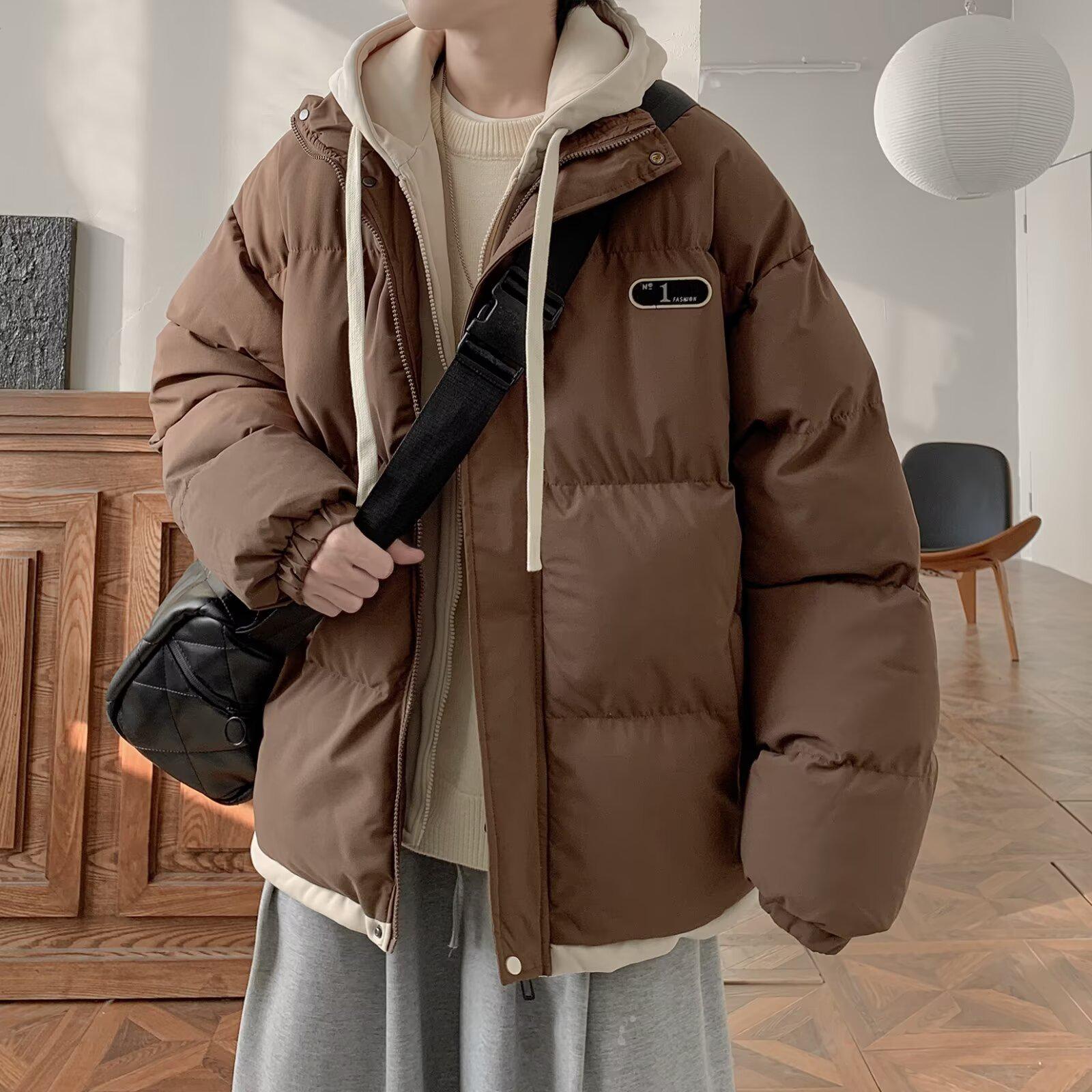 

Men s Trendy American-Style Hooded Down Cotton Jacket – Winter Loose Fit Cold Protection Youth Coat L кавовий