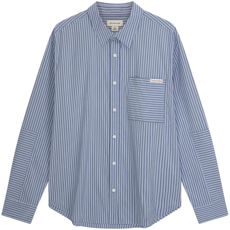 

Calvin Klein Minimalist Pocket Retro Casual Vacation Style Striped Loose Long Sleeve Shirt Men shirts 4RF401G XL