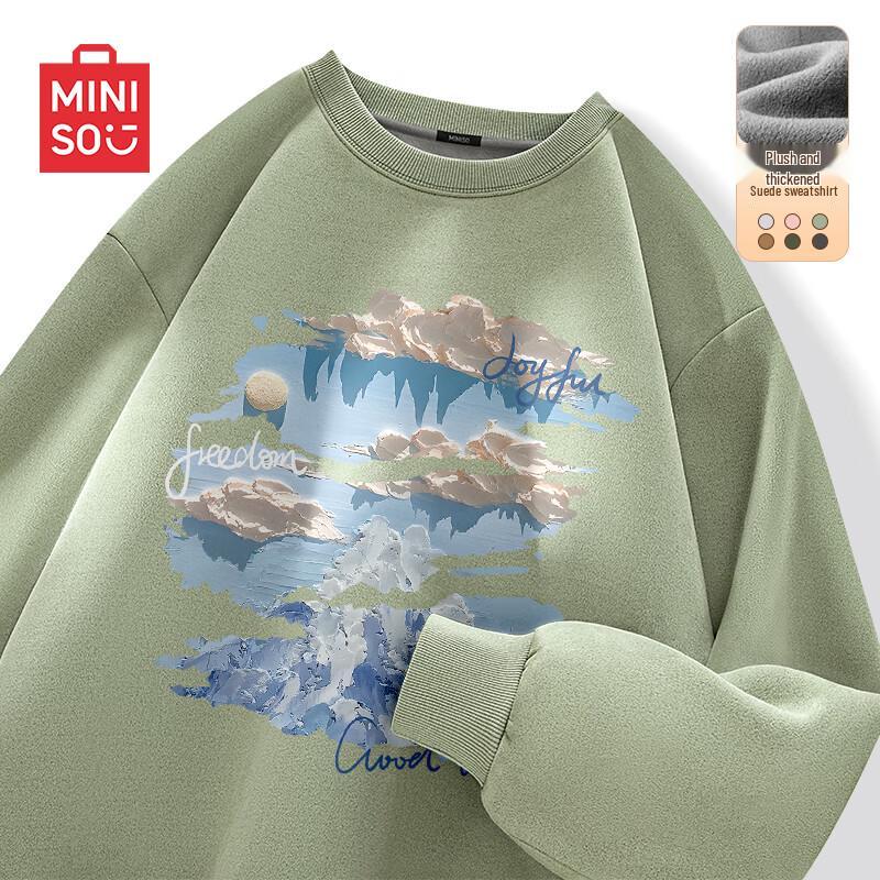 

MINISO Men s Winter Fleece-Lined Suede-Feel Oil Painting Sweatshirt 2XL