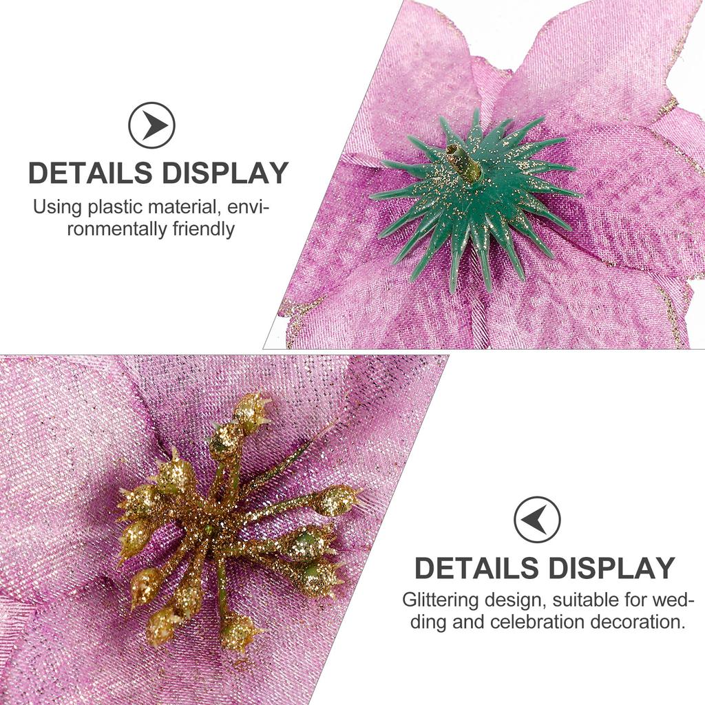 6 Pcs Artificial Blossom Purple Poinsettia Faux Flower Christmas Flower Decoration Tree Hang Decorations For Home And Party