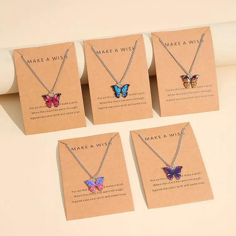 5 Pcs Fashion Boho Colorful Butterfly Necklaces Set for Women Korea Style Pendant Necklace Cute Jewelry Gift Wholesale 2024 New