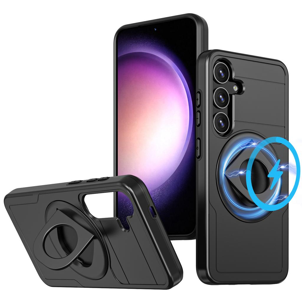 For Samsung Galaxy S25+/S24+ Magnetic Case Ring Kickstand PC+TPU Phone Cover