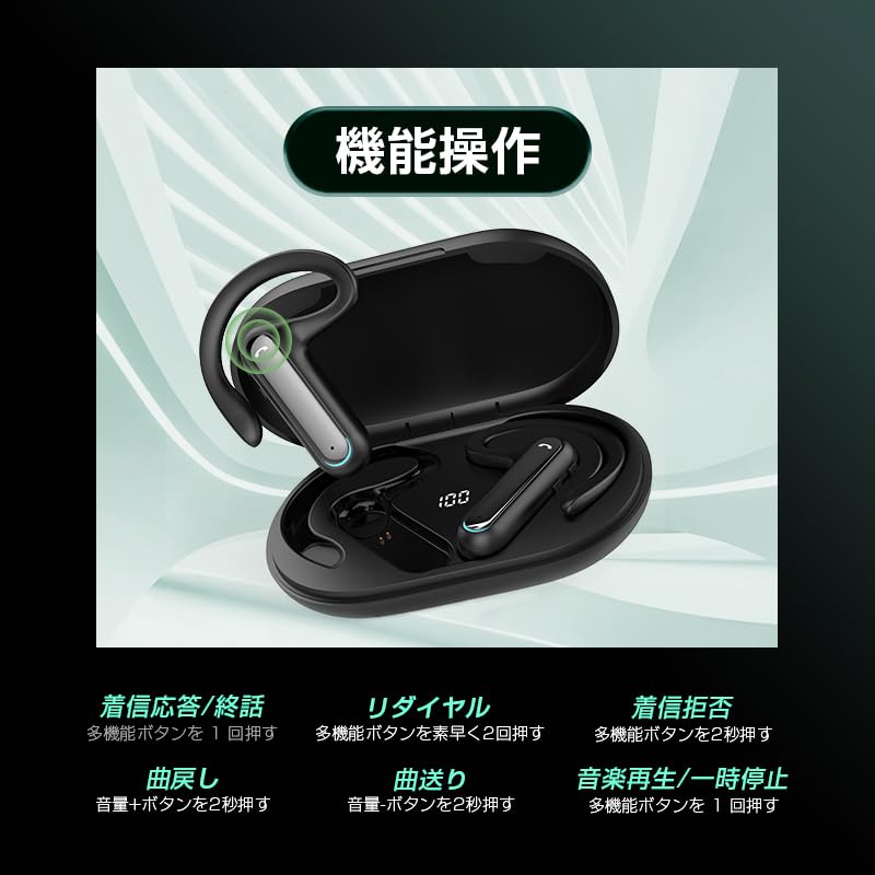 Bluetooth 5.3 Wireless Headset with Charging Case, Long-Lasting Use, Ear-Hook Design, No Ear Blocking, Built-in Hands-Free Calling, Lightweight, for