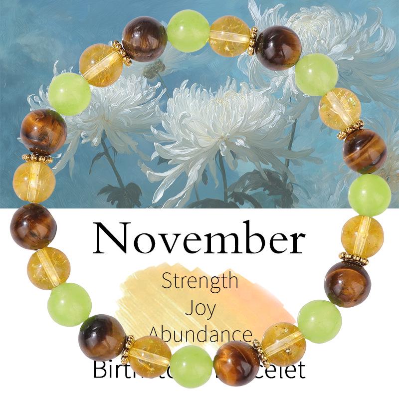 

Women s Birthstone Pink Crystal Beaded Bracelet with Floral Design - January to December