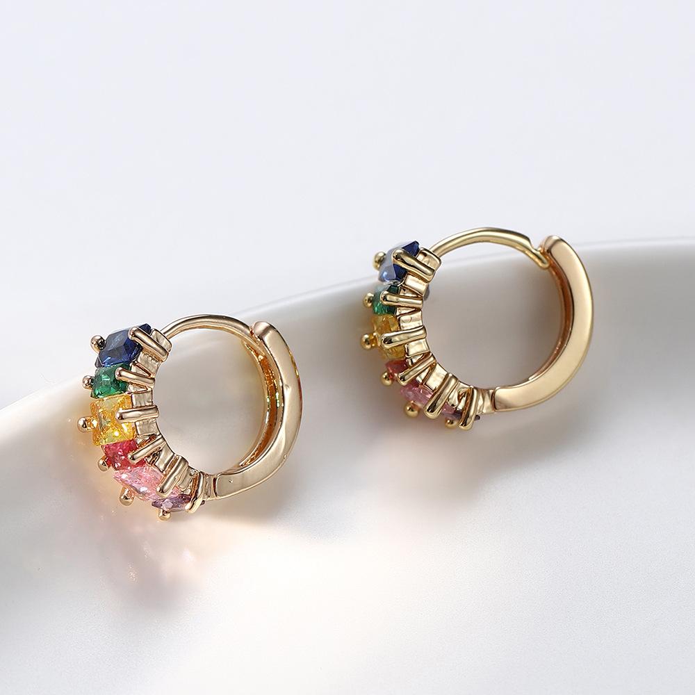 Rainbow Zircon 14k Gold Plated Hoop Earrings for Women 2023 Colorful Small Huggie Earrings Bulk Sets Trendy Piercing