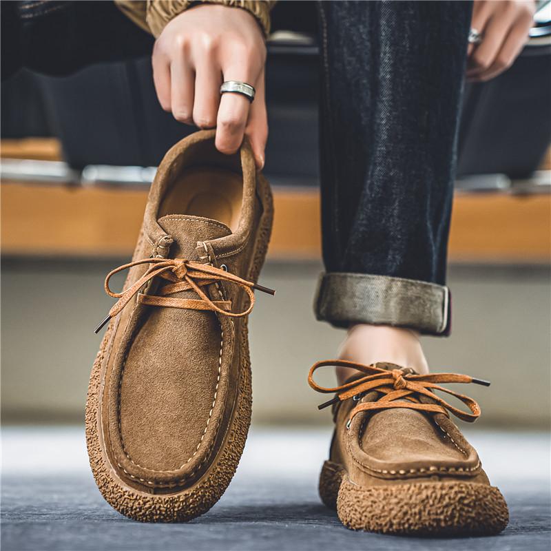 Man Shoes Fashion Outdoor Casual Shoes Retro Suede Leather Loafers Soft Sole Comfort Driving Shoes for Men Lace Up Walking Flats