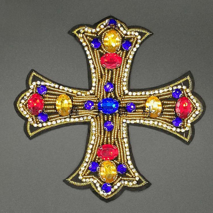 Velká křížová nášivka s kamínky - Punkový styl DIY oděvní doplněk