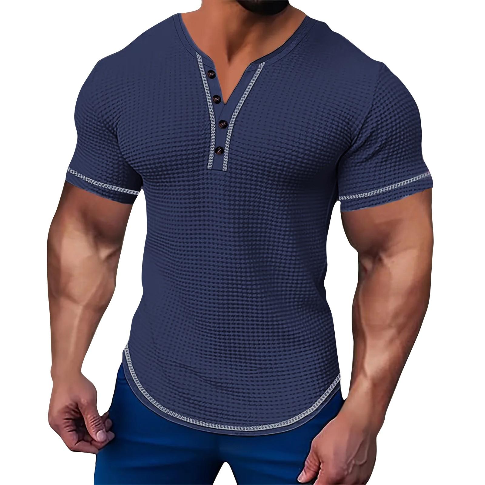 

Мужские летние однотонные топы с коротким рукавом, мужские повседневные модные топы L тёмно-синий