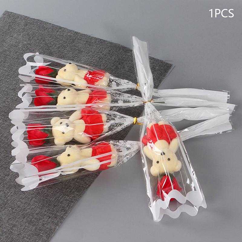 1Pcs Bear Soap Rose Bouquet Valentines Day Gift for Fridend Wedding Bouquet Home Decorations Holding Artificial Rose Flowers