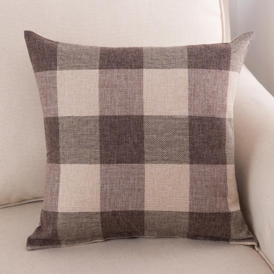 45cm Plaid Print Flax Square Pillowcase Pillow Cover Cushion Case Home Decor