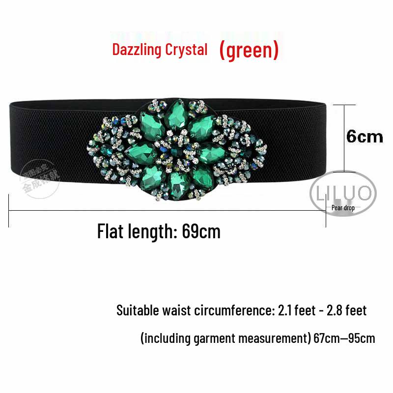 Crystal Rhinestone Elastic Waist Belt for Women's Dresses and Sweaters