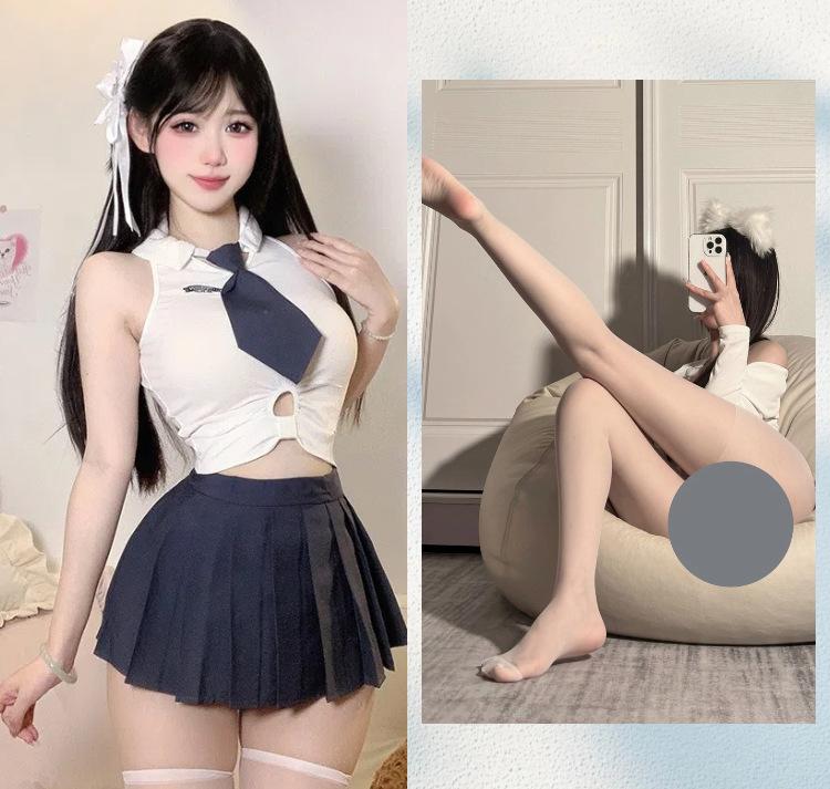 Sexy Underwear Sexy Female Student Wear College Style Pleated Skirt Temptation Waist Ultra Short Uniform Set