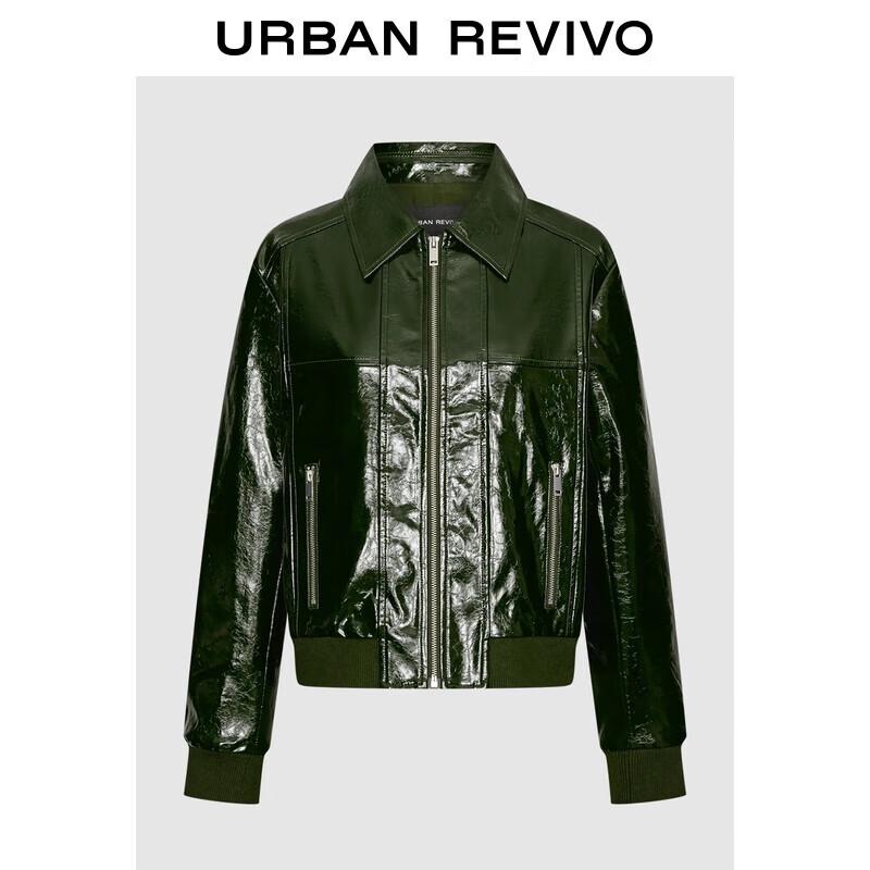 

Женская ретро куртка с лацканами из искусственной лакированной кожи S