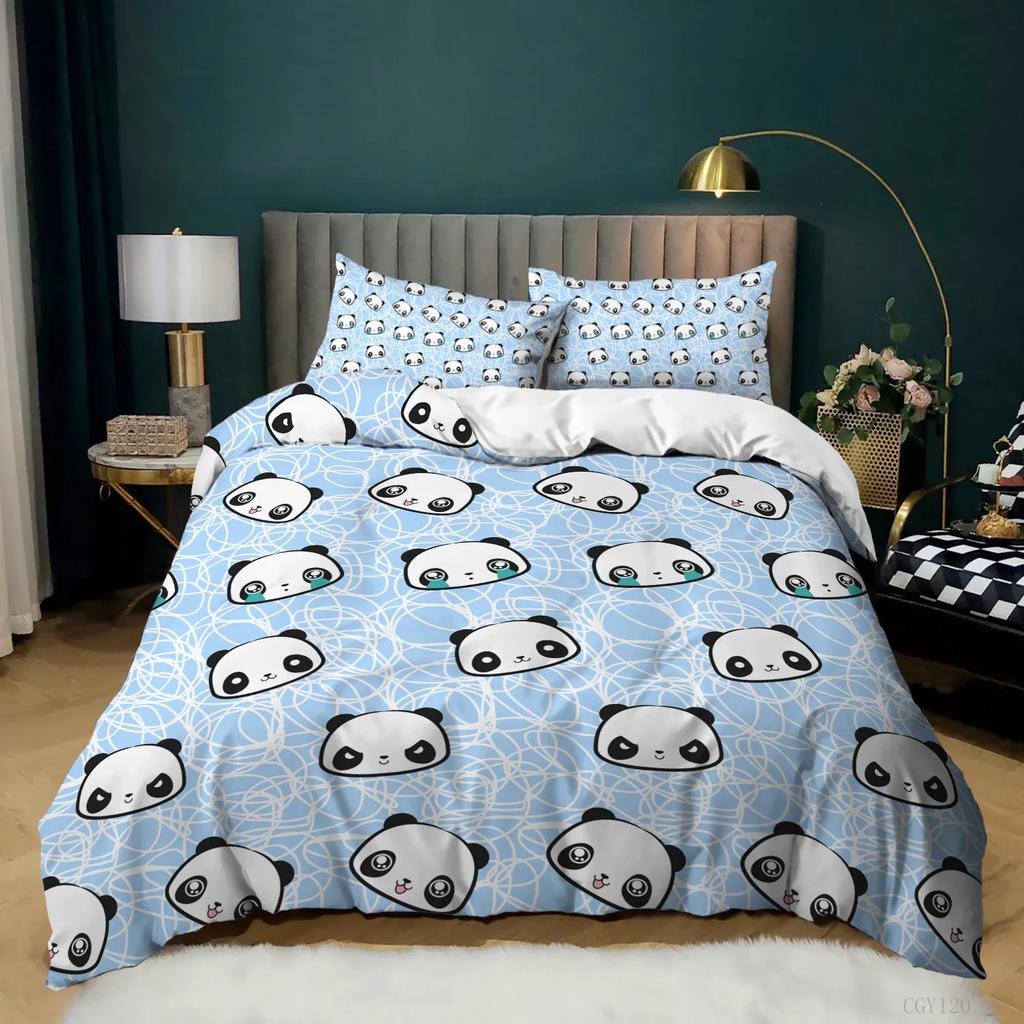 Panda Duvet Cover Cartoon Panda Printed Bedding Set For Boys Girls Microfiber Cute Animal Comforter Cover 2/3Pcs Full Size