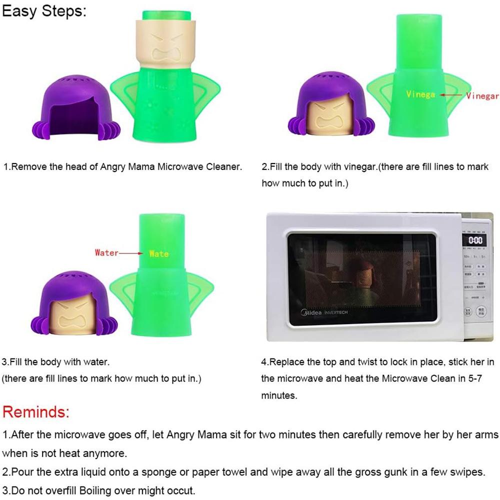 Angry Mama Microwave Oven Steam Cleaner, Just Add Vinegar and Water, Green