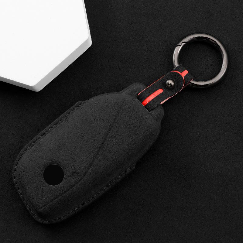 NEW Leather Suede Style Car Key Case Cover For BMW Ix I4 2 3 4 5 X3 X5 2021 2022 2023 4 Buttons Smart Remote Keychain Protection