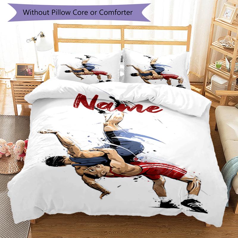 3pcs Custom Name wrestling Bedding Set Duvet Cover Closure Includes 1 Duvet Cover & 2 Pillowcases, Soft and Comfortable for All Seasons.