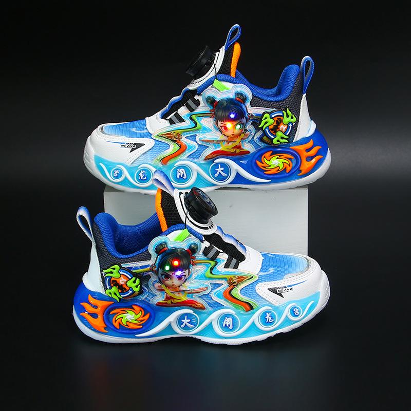 

Boys sneakers with rotating buttons, new light-up summer and autumn mesh breathable children s running shoes 23Inner Length15.0cm