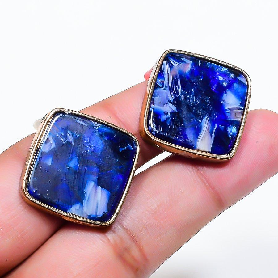 Natural Dichroic Glass Gemstone Brass Jewelry Earring 1.06  AE-12932