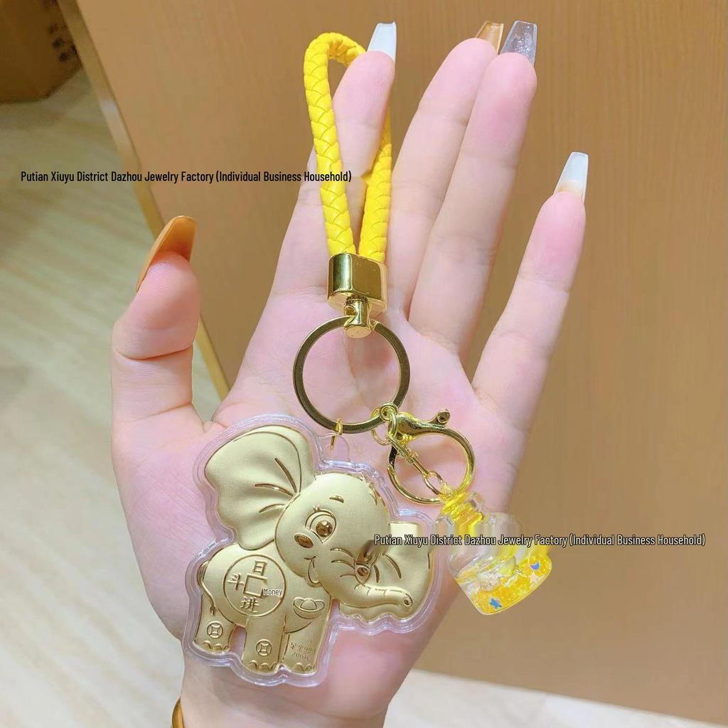 Gold Elephant Mobile Charm: 999 Pure Gold, 20mg, High-End Keyring Ornament for Daily Prosperity