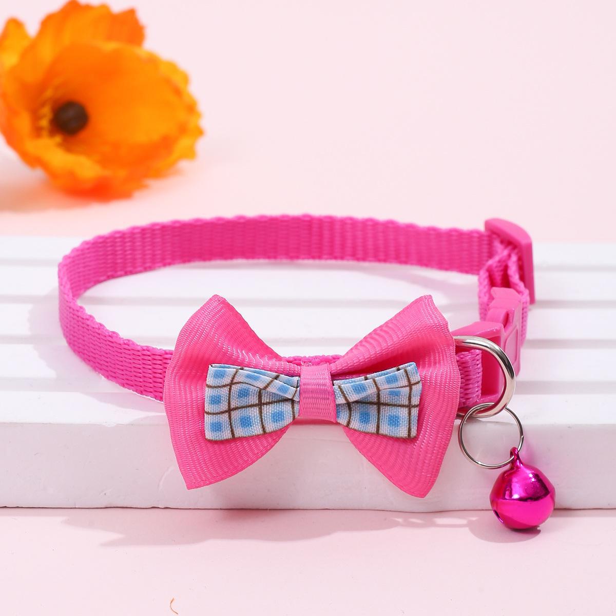 

Клетчатый ошейник-бантик с колокольчиком для кошек и собак Plaid Bow фуксия