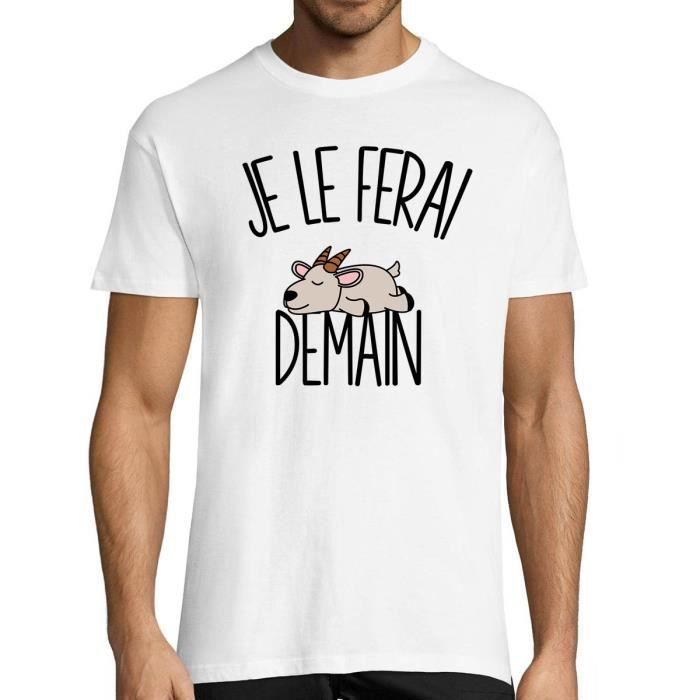 T-shirt Homme - Je le ferai demain - Col Rond - Manches Courtes - Blanc