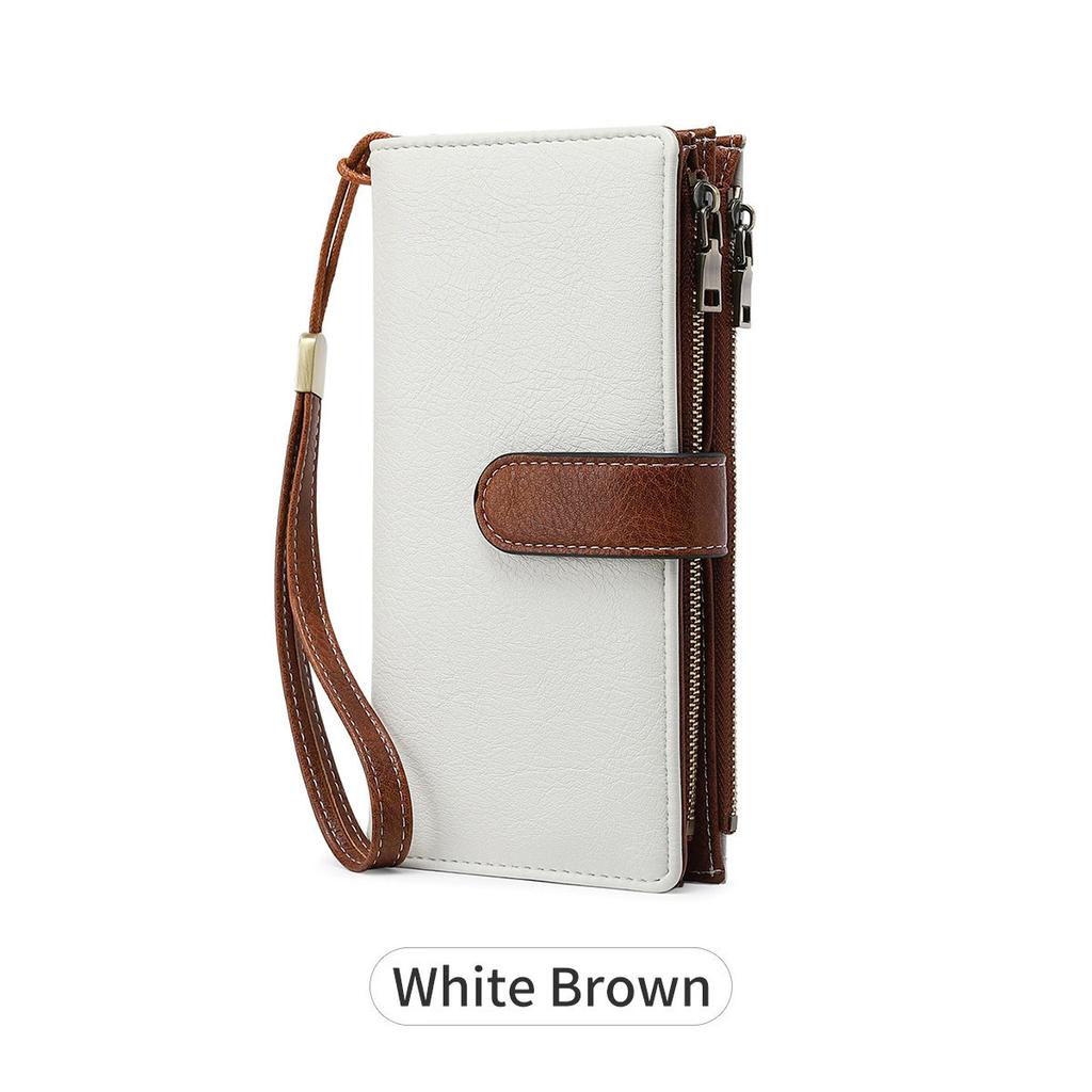 Women's PU Leather Long Wallet with Wrist Strap, Solid Color Zipper Wallet, Multi Card Holder, Casual Daily Clutch Purse