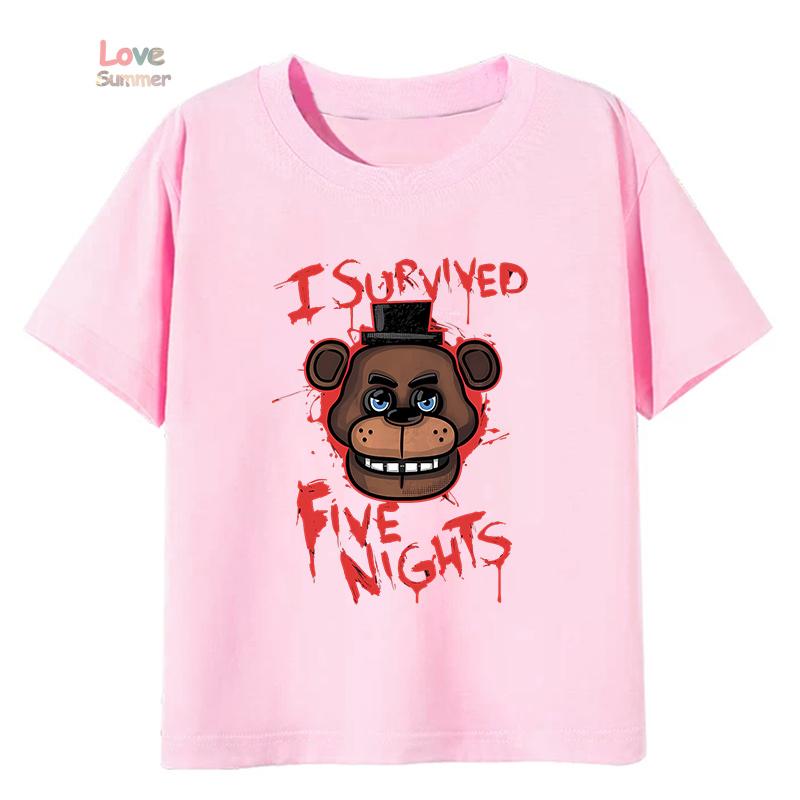 kids T-Shirt unisex FNAF At Freddys boys girls Casual O Neck Short Sleeve Elastic Fit Perfect for 2026 Spring Daily Wear