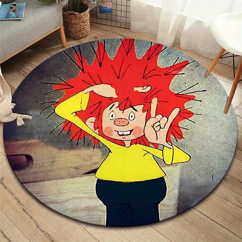 Meister Eder Und Sein Pumuckl Round Area Rug,Carpet Rug for Living Room Bedroom Sofa Playroom Decor,Non-slip Floor Mat