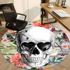 1pc Skull Floral Decor Chair Carpet for Office, Round Polyester Mat, Indoor Decor for Office, Easycare Fabric, Washable Non-slip Area Carpet