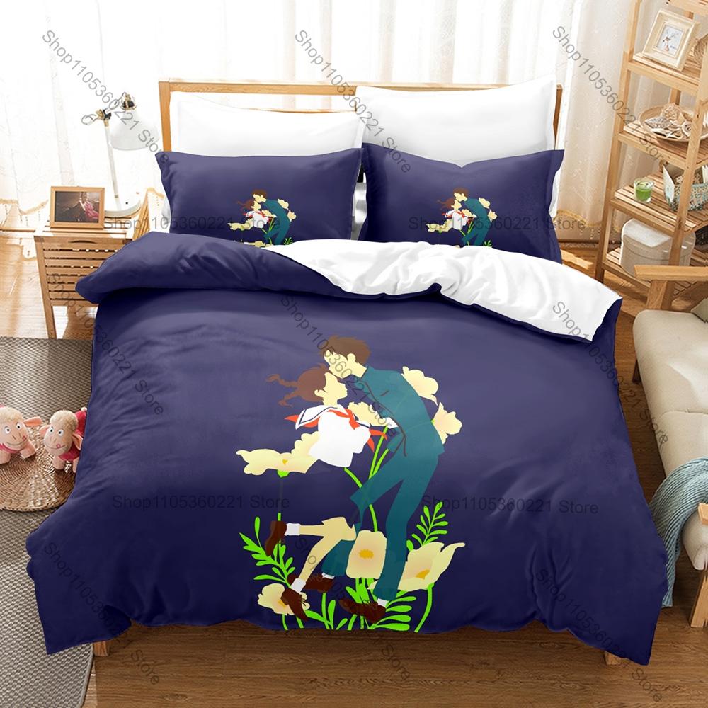 From Up On Poppy Hill Vintage Coastal Town Poppy Flower Retro 1960s Campus HD Print Bedding Set Duvet Cover + 2 Pillowcases