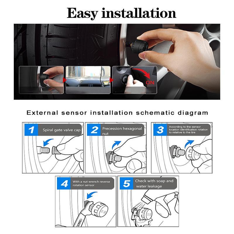 Solar Wireless Tire Pressure Monitoring System TPMS Auto Security Alarm Device Digital Colorful Display With 4 sensors