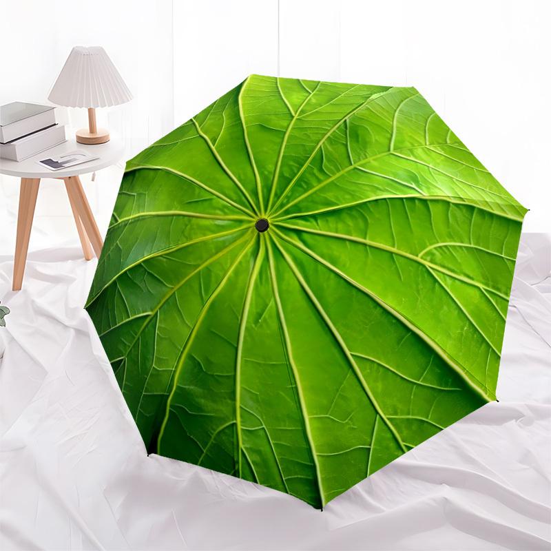 1pc Leaf Texture Automatic Folding Umbrella - Compact Travel Umbrella with Auto Open/Close 8-Rib Heavy-Duty Shaft for Women/Men L009