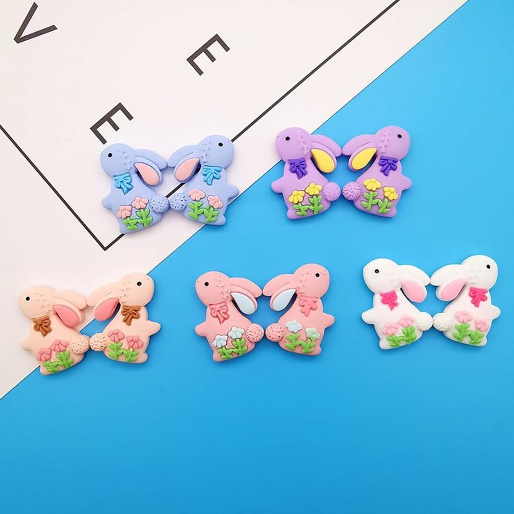 Decoendiy 50Pcs Easter Rabbit Bunny Resin Flatback, Spring Daisy Flower Cabochons, Resin Animal Shaped Embellishments, for Scrapbooking DIY Crafts