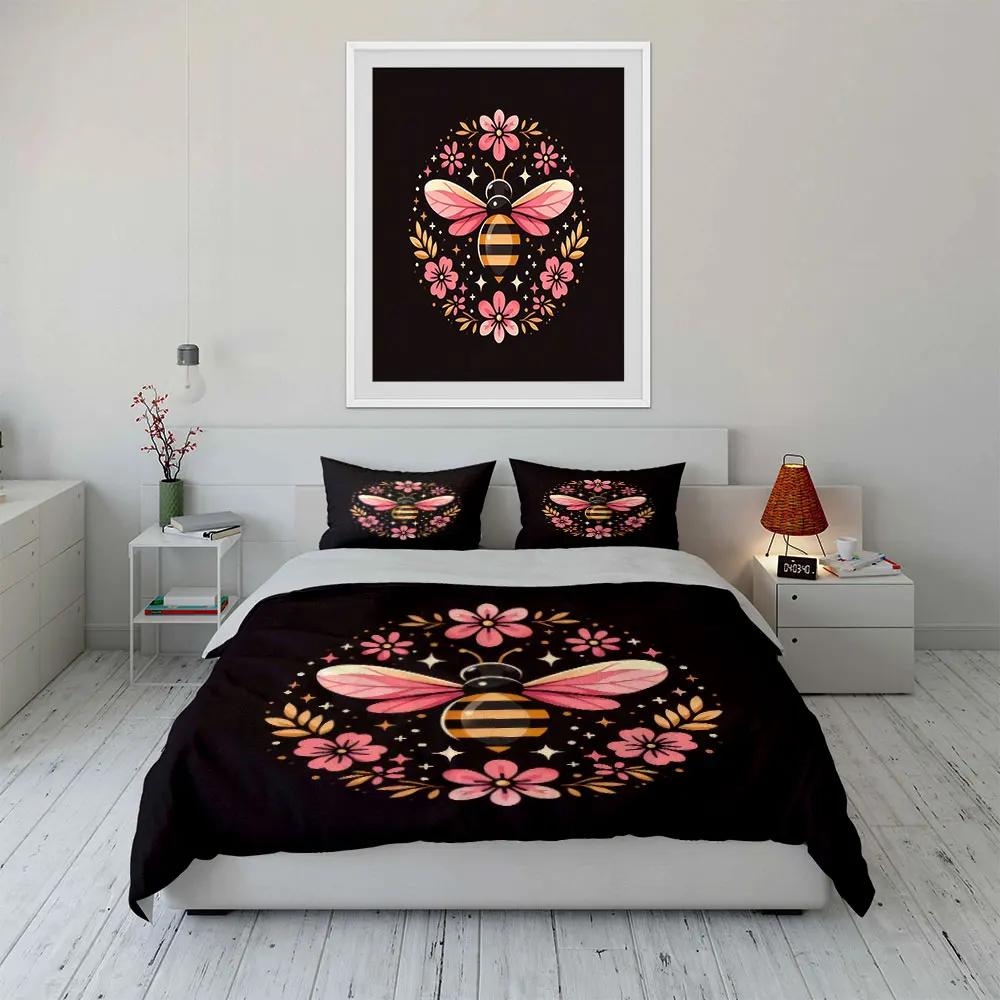 "Bee Floral Decor Set" Soft Comfortable Duvet Cover Bedding Set Included 1*Duvet Cover & 2*Pillowcases Gift