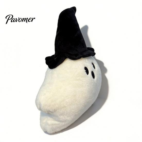 Portable Small Plush Companion Halloween Pumpkin Ghost Pillow, Cute Soft Stuffed Animal Sofa Cushion Orange And White for Living Room, Spooky Huggable